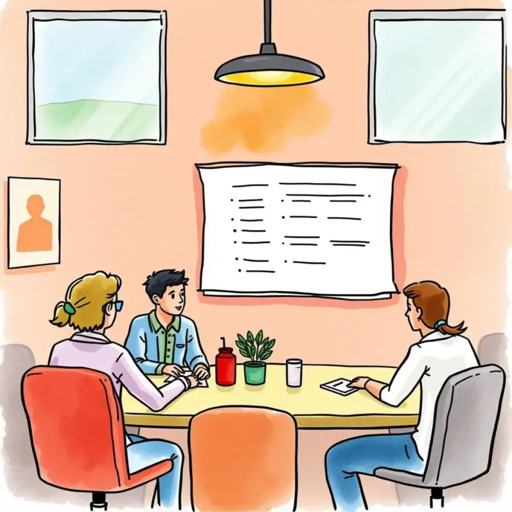 Follow-up email scheduler: Draft and schedule follow-up emails post-meeting 1 A group of professionals engaged in a meeting discussing a follow-up email strategy.