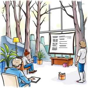 Team collaboration session focused on generating concise stakeholder report insights.