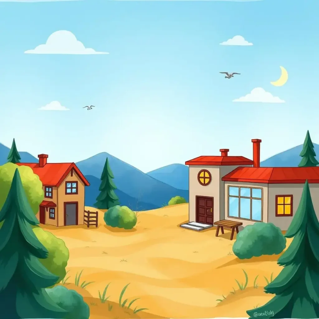 Stakeholder quality update creator: Draft updates for operational metrics 1 Illustration of a rural landscape with houses and mountains.