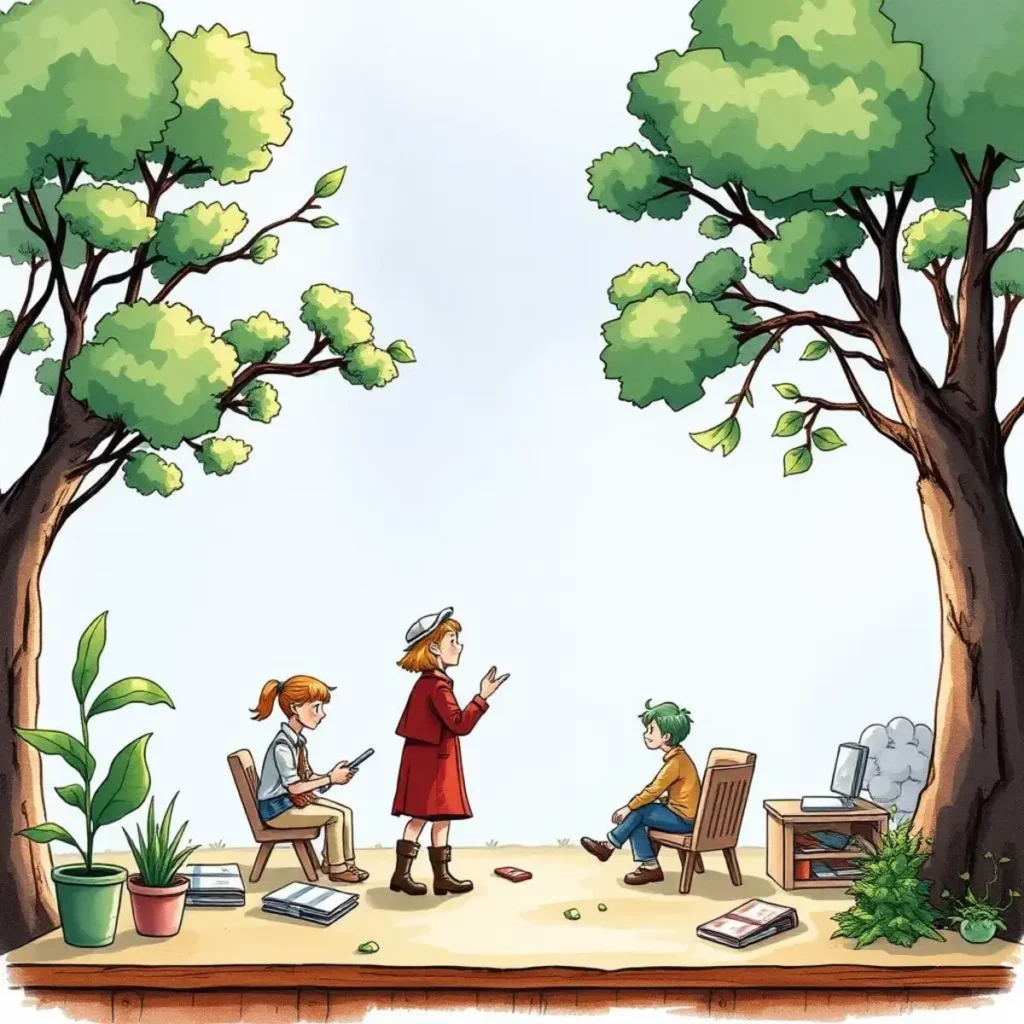 Stakeholder requirement validator: Validate stakeholder needs against documented requirements 1 A group discussing requirements under trees in a serene setting.