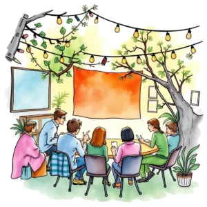 Strategy brainstorming assistant: Facilitate collective idea generation for campaigns 5 A diverse group brainstorming ideas in a creative setting for effective marketing strategies.