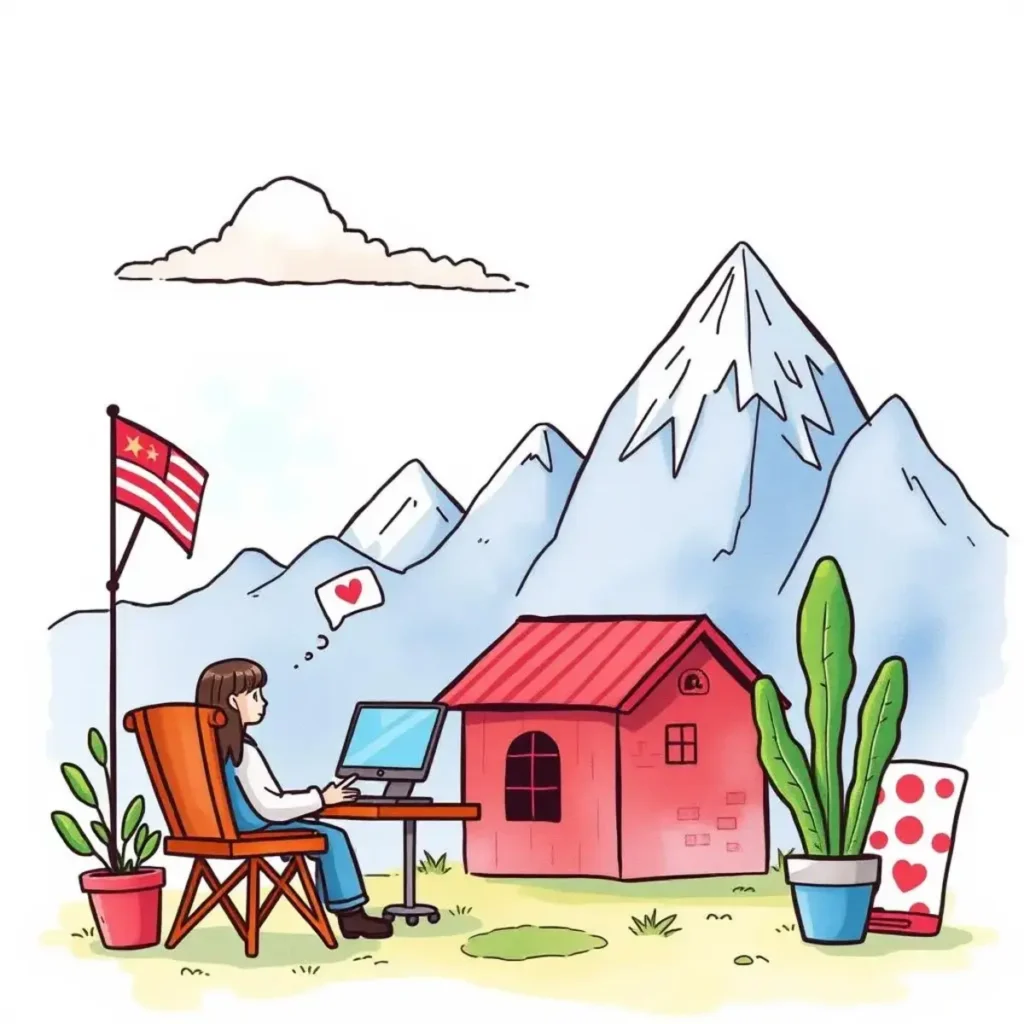 Style consistency generator: Standardize your marketing messages consistently 1 Person working on a laptop outdoors with mountains nearby.