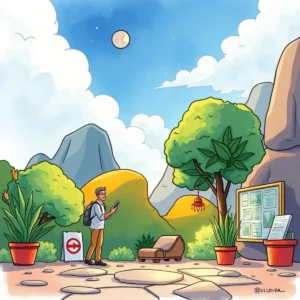 A person using a device in a creative outdoor setting.