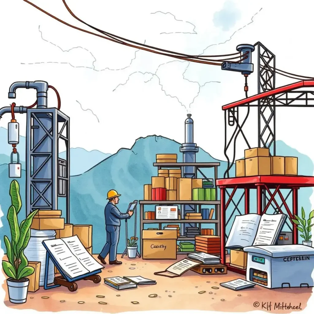 Supplier audit insights generator: Produce summaries from audit evaluations 1 Supplier Quality Management scene with an engineer assessing audit documents amidst equipment and supplies.