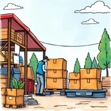Person organizing stacked boxes in a warehouse for supplier evaluation.