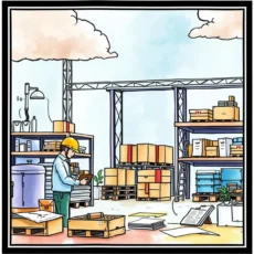 A warehouse worker analyzes supplier data to enhance quality management processes.