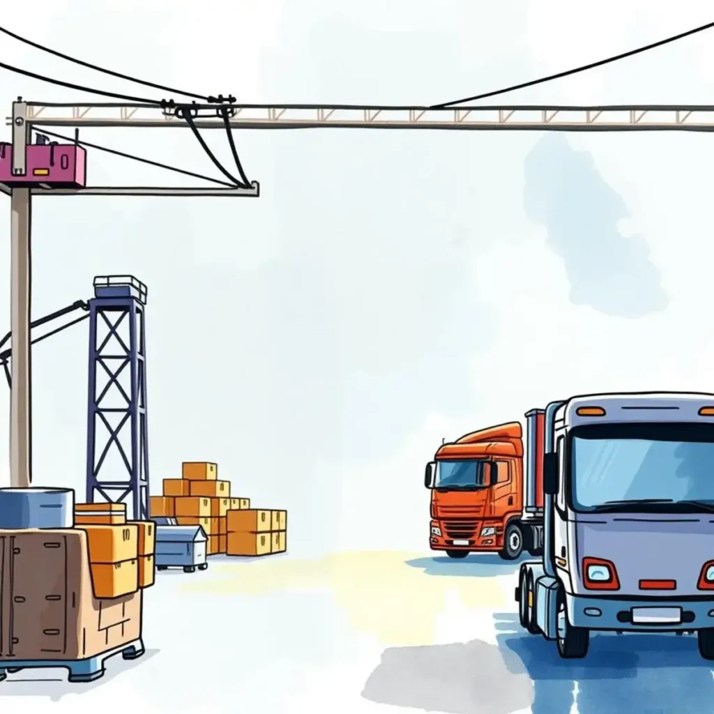 Supplier inquiry response writer: Draft responses to supplier inquiries 1 Illustration of trucks and equipment in a supply chain environment.