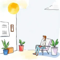 Illustration of a person waiting in an hr office.