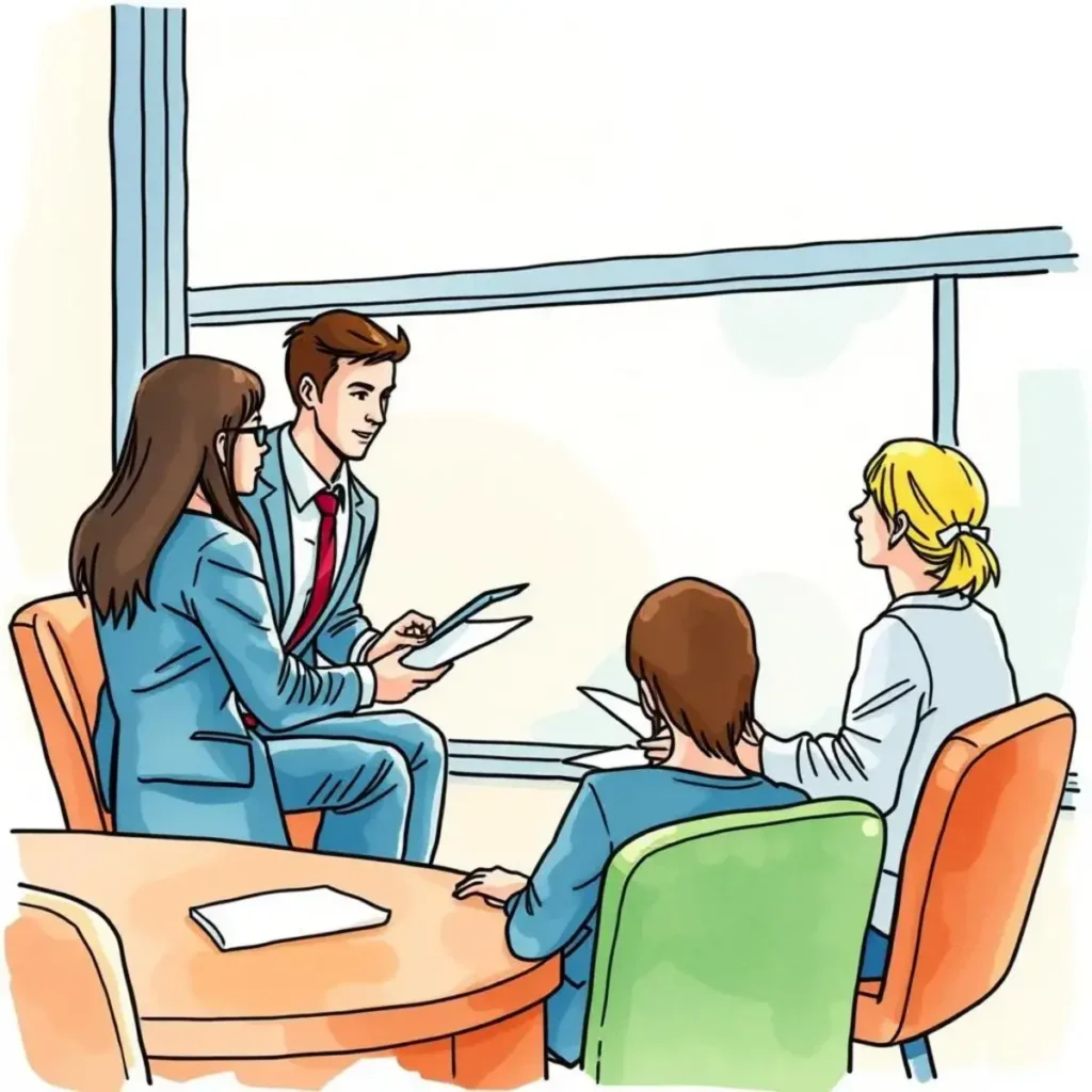 Survey consensus mapper: Visualize stakeholder agreement levels 1 Professionals discussing survey results in a collaborative meeting setting.
