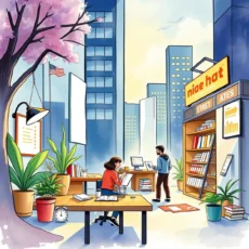 Professionals analyzing survey results in a vibrant, modern office setting.