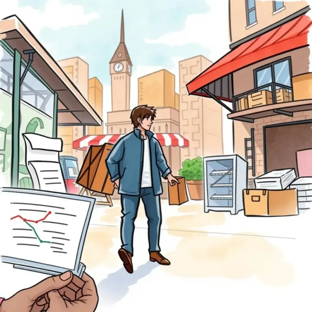 A person analyzing charts while standing in a vibrant market setting.