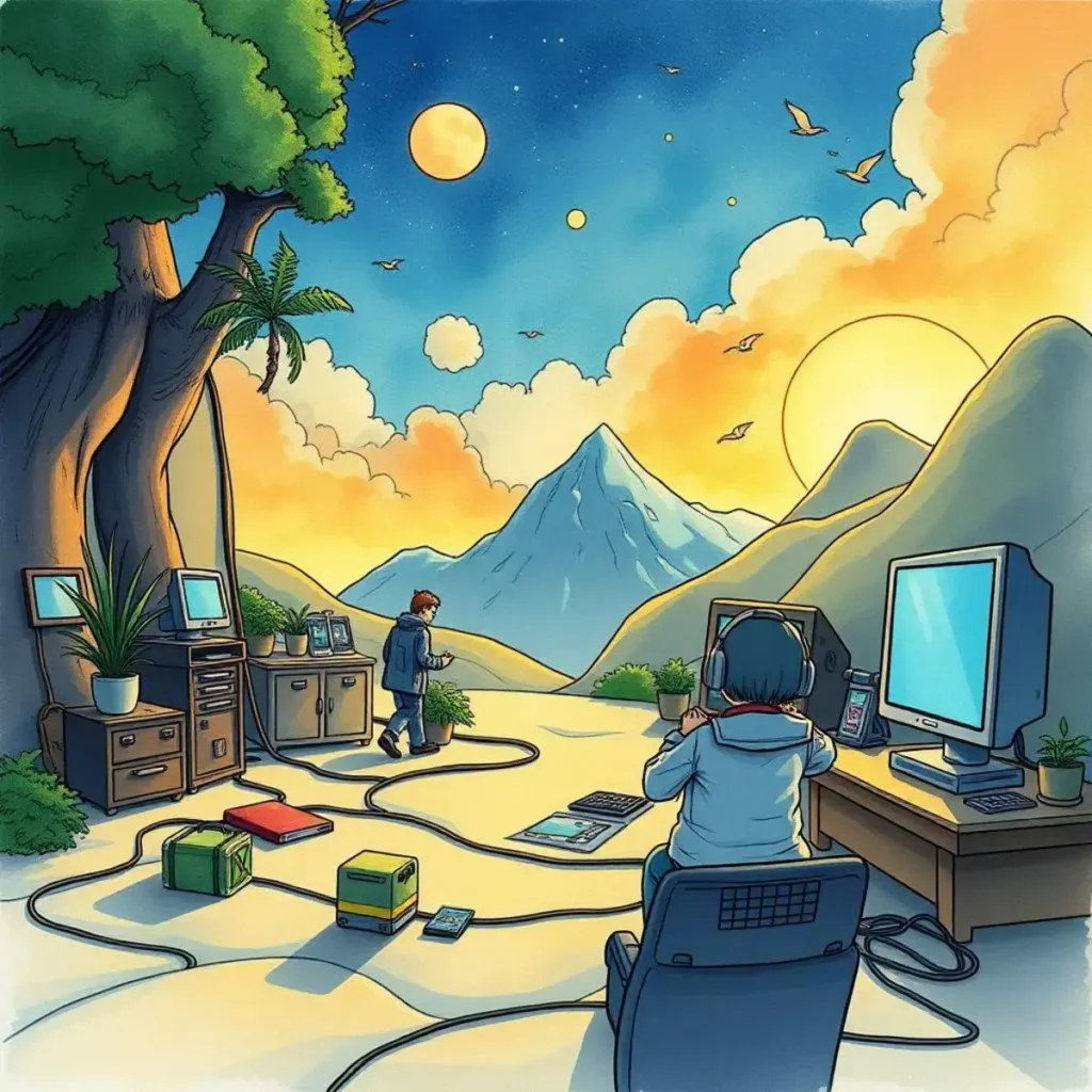 Performance benchmark assessment: Automatically create benchmarks for system comparisons 1 A serene landscape depicting a workspace with mountains and a person using technology for system assessment