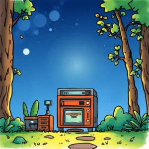 A vibrant illustration of a performance analysis tool in a serene forest setting.