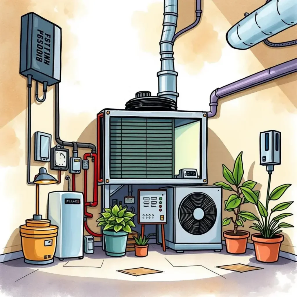 Illustration of an hvac system in a modern facility setting.