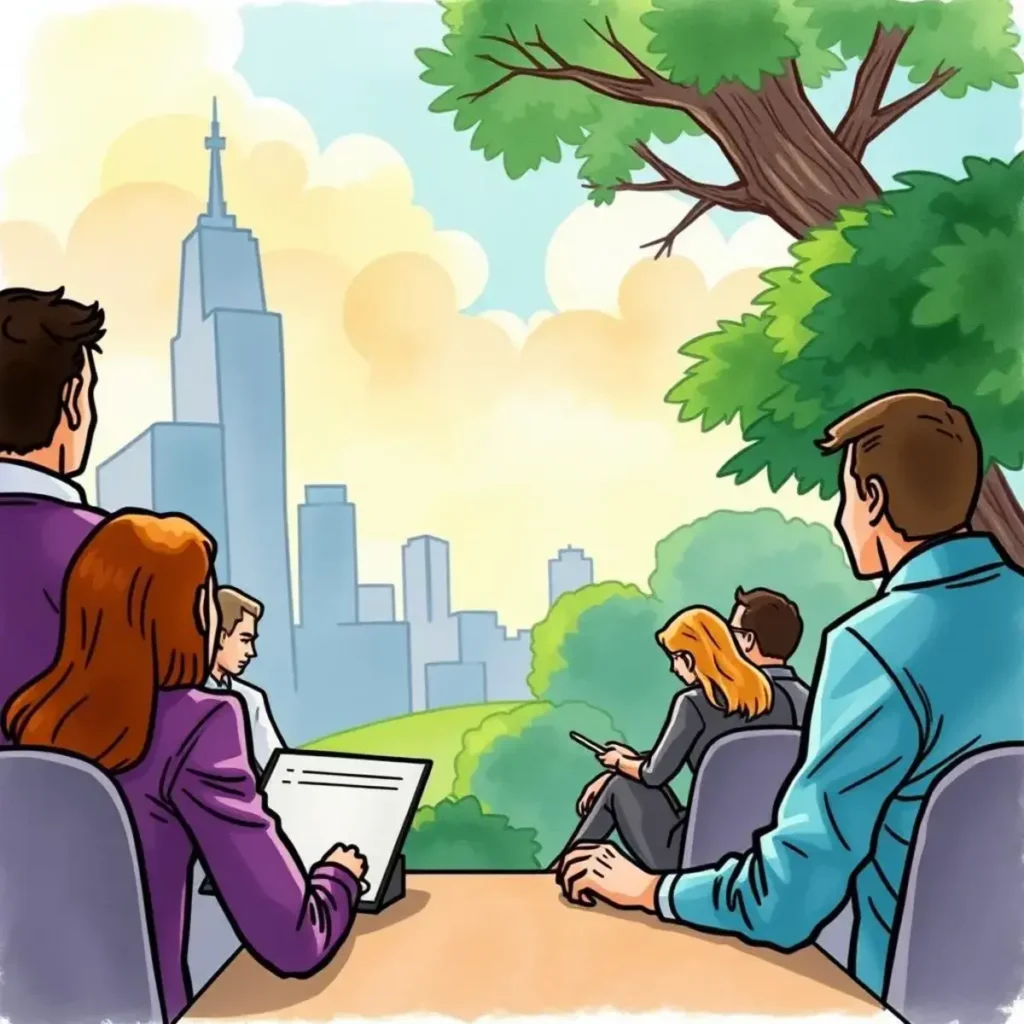 Candidate fit evaluator: Determine candidate alignment with company culture based on responses 1 Group of professionals evaluating candidates in an outdoor setting.
