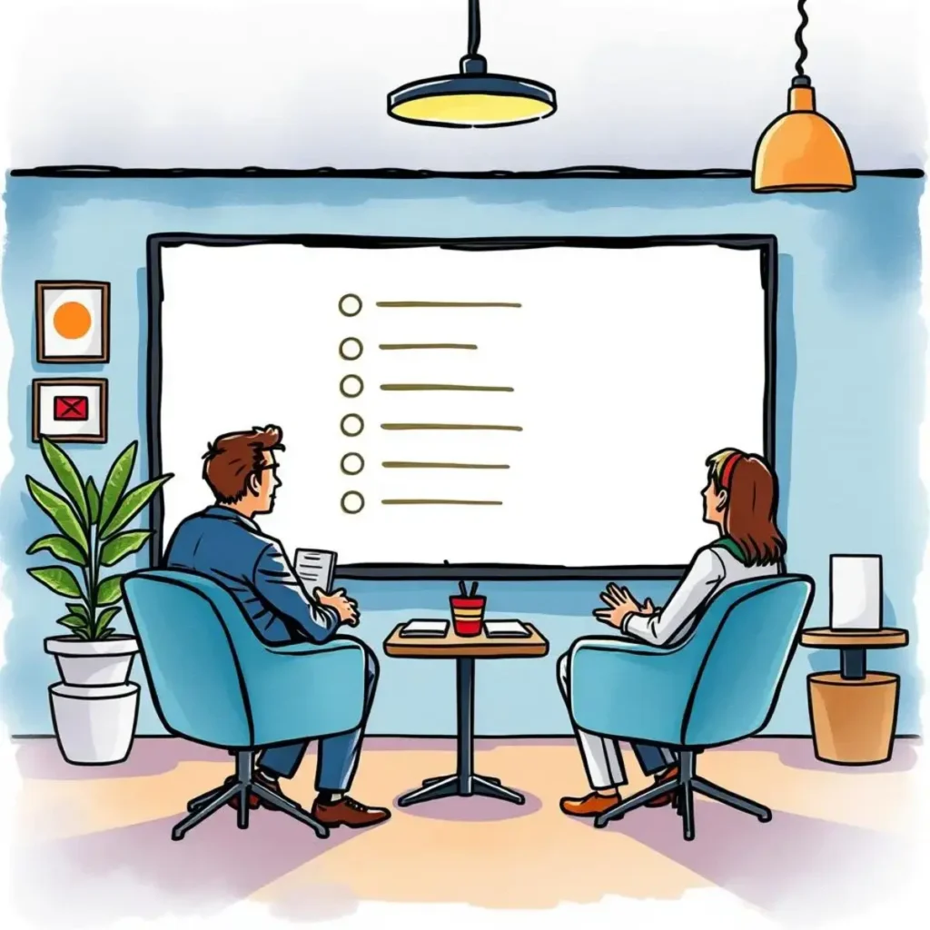 Response quality assessor: Evaluate the quality of interview responses provided 1 Two professionals evaluating interview responses during a talent assessment session.