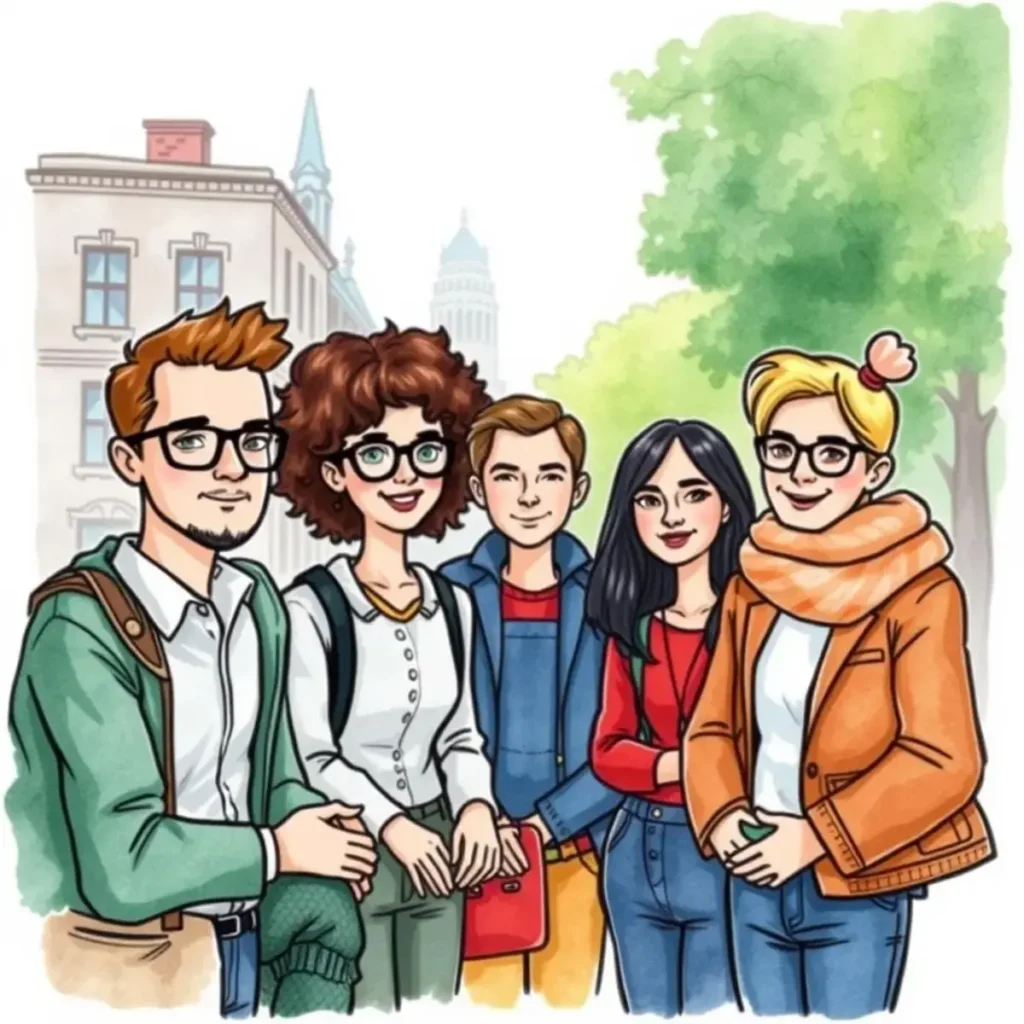 Target audience mapper: Visualize distinct customer groups easily 1 Diverse group of young professionals engaged in customer profiling.