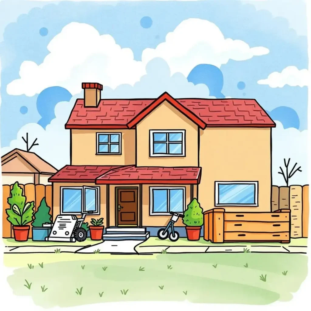 Task prioritization assistant: Create prioritized task lists for better management 1 A colorful cartoon house with potted plants, showcasing an ideal property for maintenance tasks