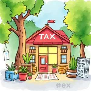 Tax office with financial elements and greenery