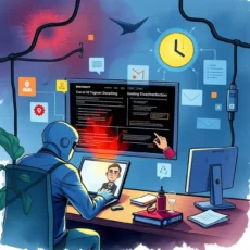 A cybersecurity analyst uses a computer tool for incident learning and threat detection.
