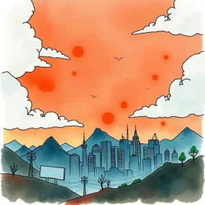 City skyline with mountains and cloudy sunset, symbolizing threat analysis.