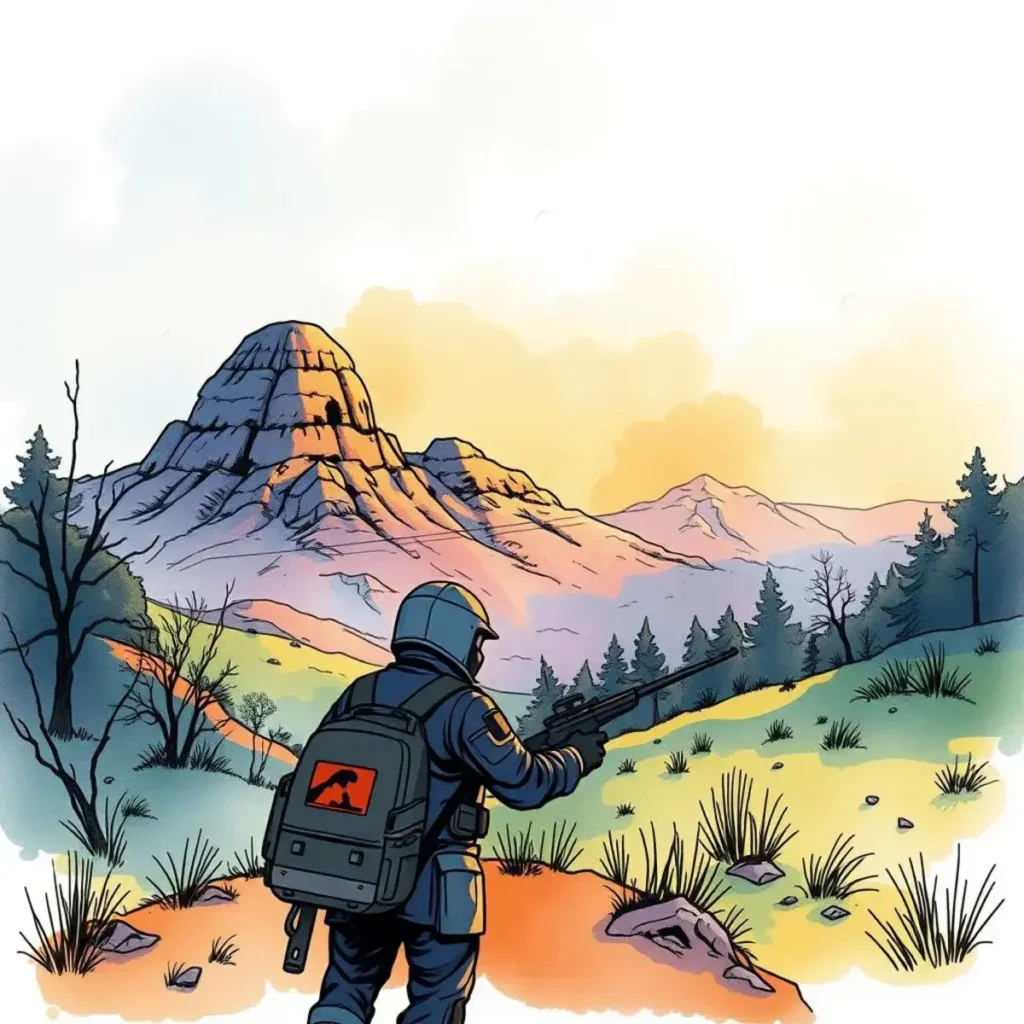 Threat feed parser: Parse and summarize threat feeds 1 Hiker surveying a mountainous landscape with a rifle, symbolizing security and vigilance in threat analysis