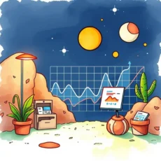 Illustration of data trends in a cosmic landscape setting.