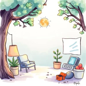 A serene workspace surrounded by nature for content planning.