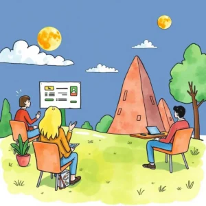 Training Feedback Mapper in a vivid outdoor setting with three users discussing feedback visuals.