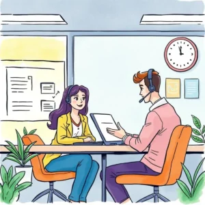 Two professionals engaging in user training discussion, enhancing insights.