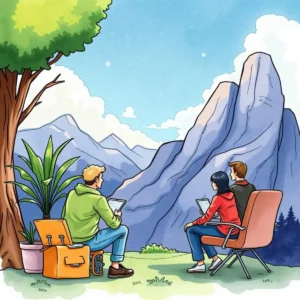Skill enhancement recommendation engine: Users analyze skills while enjoying a mountain view