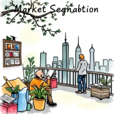 Professionals analyzing market trends with urban skyline backdrop.