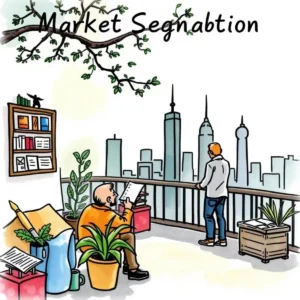 Professionals analyzing market trends with urban skyline backdrop.