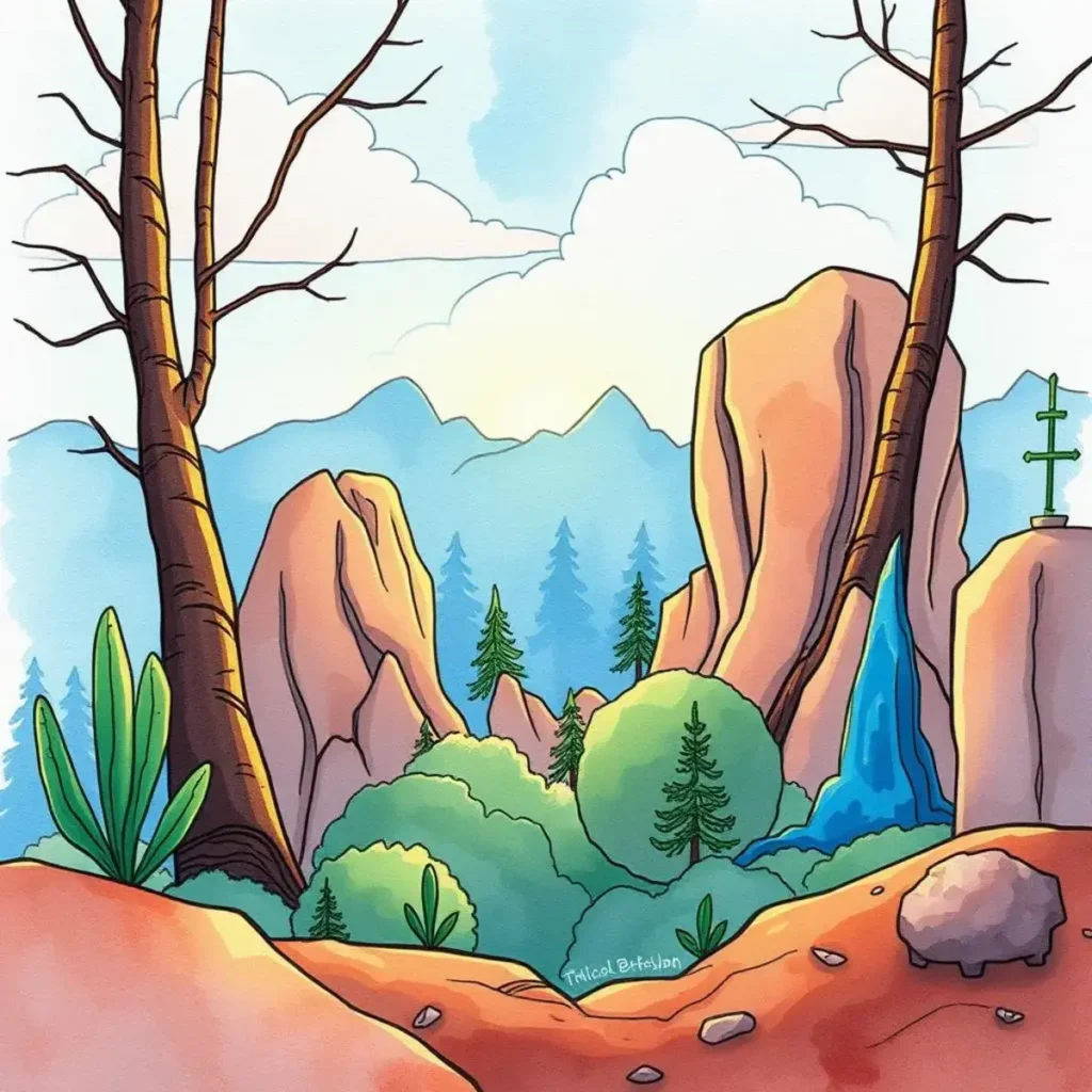 Trend analysis snapshot: Quickly highlight trends in selected data sets 1 A serene illustration of a nature scene with mountains, trees, and a waterfall, symbolizing data trends in analytics.