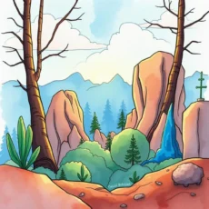 A serene illustration of a nature scene with mountains, trees, and a waterfall, symbolizing data trends in analytics.