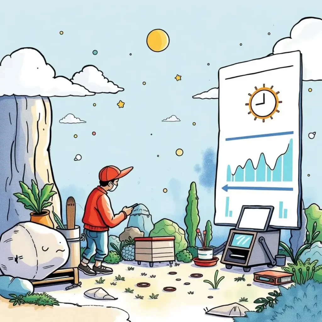 Trend identification assistant: Discover trends in performance data over time 1 Person analyzing performance data trends with visual graphs outdoors.