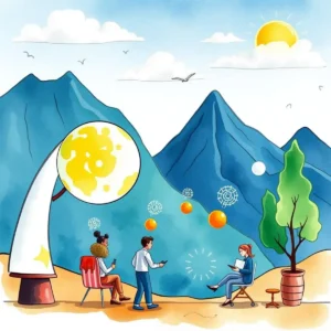 Trend Impact Predictor tool visualizing collaborative trend analysis in a scenic landscape.