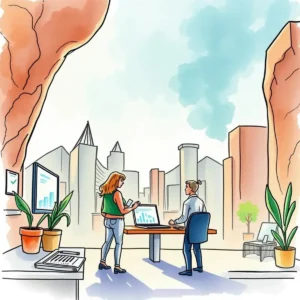 Trend prediction creator: Forecast future trends based on data 5 Two professionals analyzing data trends in a modern office setting.