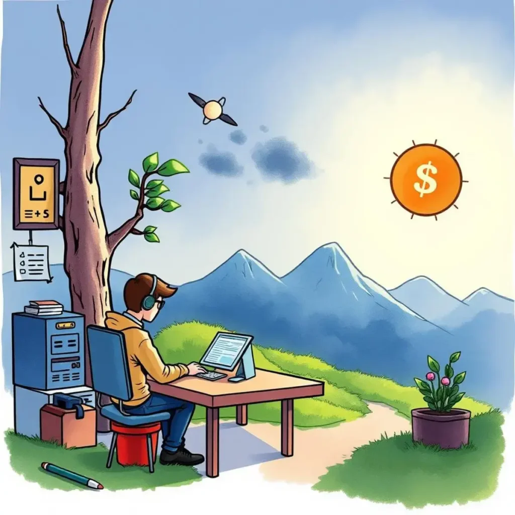 Test strategy designer: Develop structured testing strategies with ease 1 A young person working on a laptop outdoors, focusing on test strategy design in a serene setting.