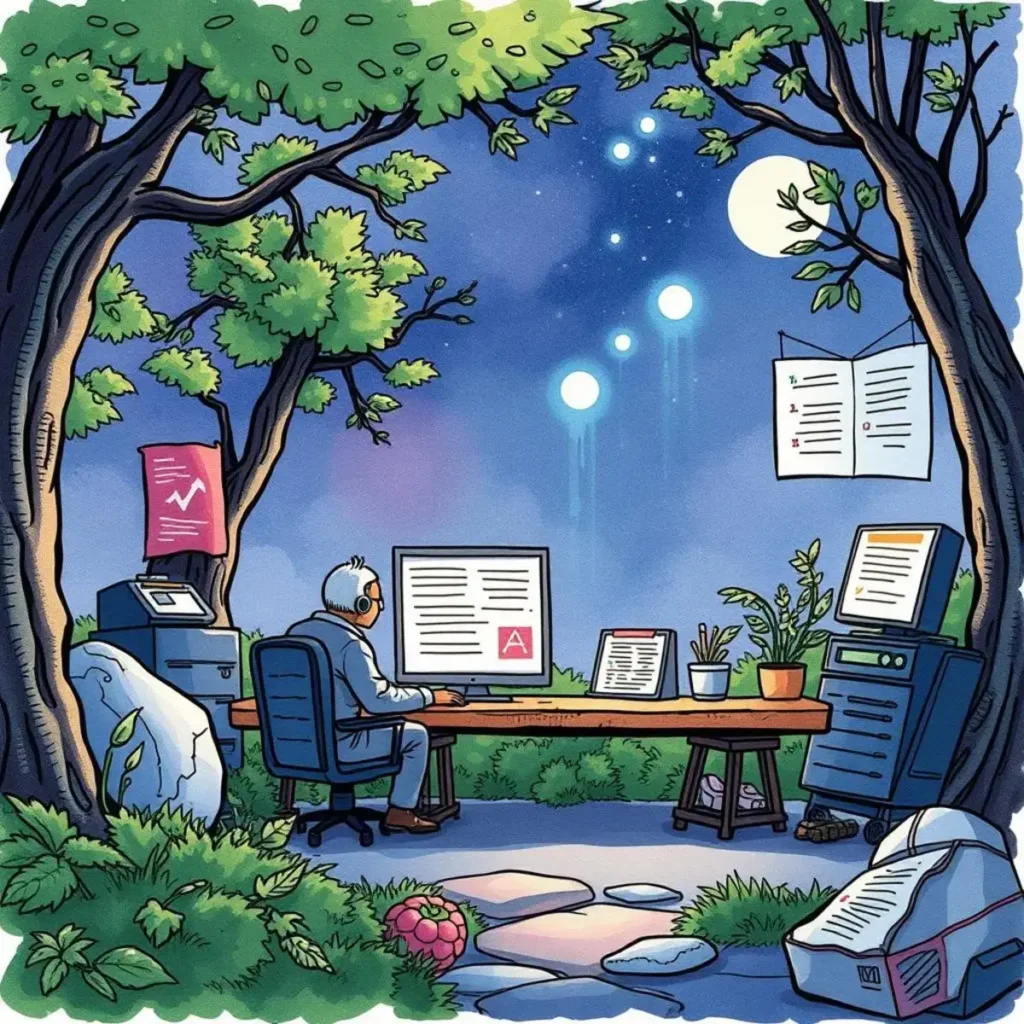 Unit test creator: Automatically produce unit tests from specifications 1 Person creating unit tests in a tranquil outdoor office setting.