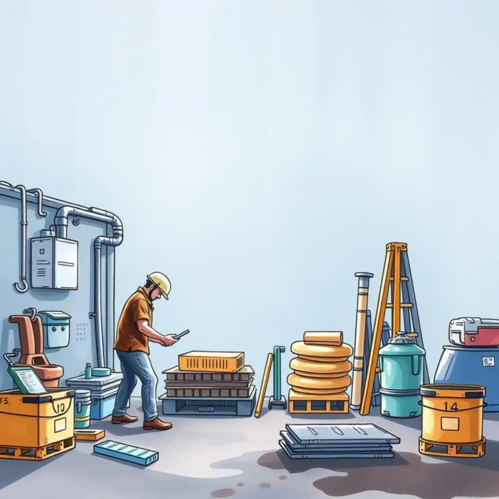 Update log analyzer: Summarize maintenance log updates efficiently 1 A maintenance worker analyzes logs on a tablet amidst tools and supplies in a facility environment.