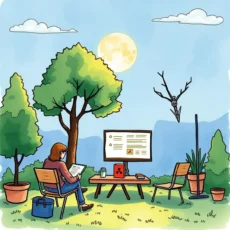 Person analyzing usability testing reports outdoors with a computer screen.