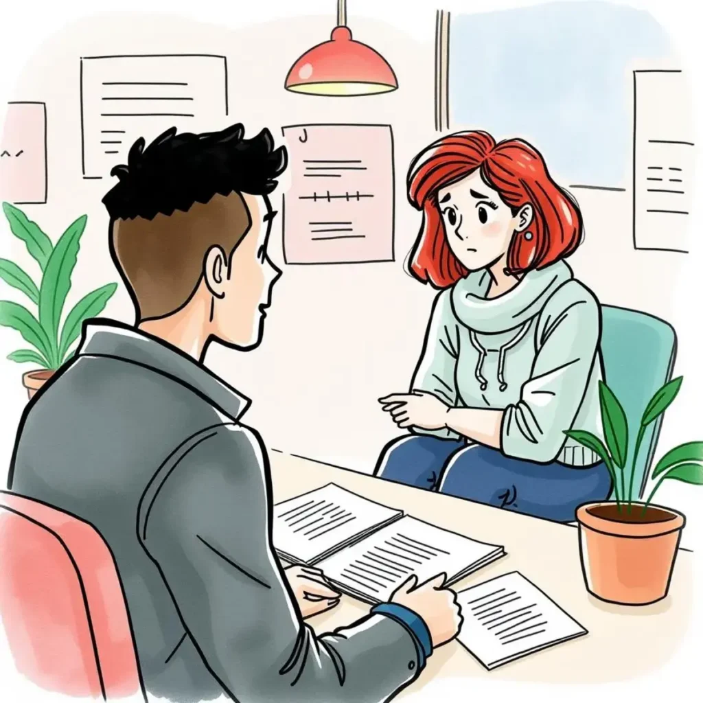 User persona developer: Create user personas from interview data 1 Two people engaged in an interview, discussing user feedback data.