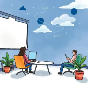 Feedback improvement suggestion maker: Generate suggestions for improving future training based on user feedbac 4 Professionals collaborating in an it training session with user feedback visualizations.