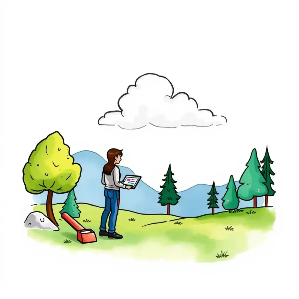 Process documentation generator: Create structured process documentation easily 1 Person using a tablet in a scenic landscape for process documentation.