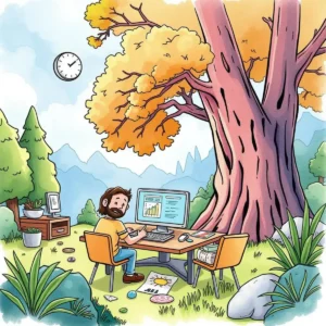 Man creating training materials outdoors using a computer and charts.