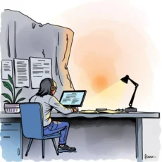 Person analyzing validation reports at a desk with a laptop.