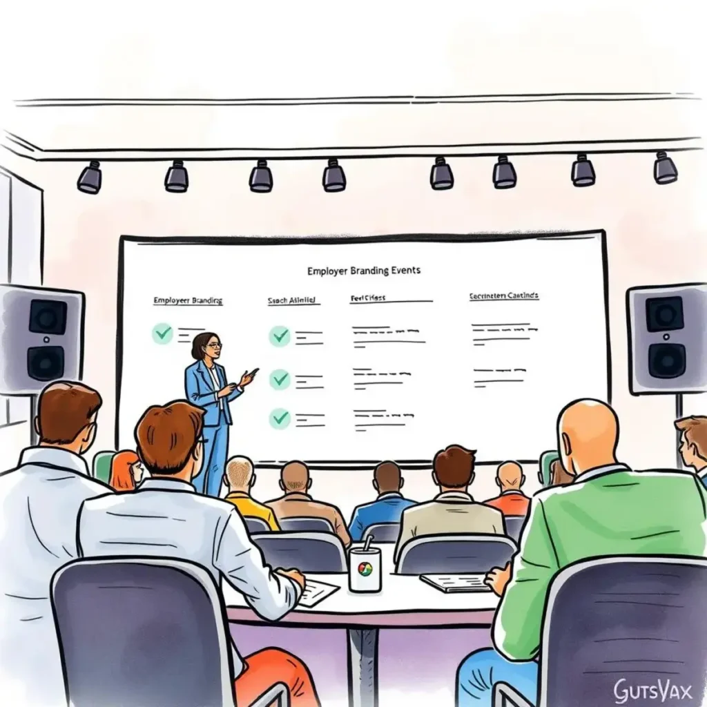 Virtual event outline creator: Draft a structured agenda for online branding events 1 A professional presenting an employer branding agenda at a virtual event focused on recruitment strategies.