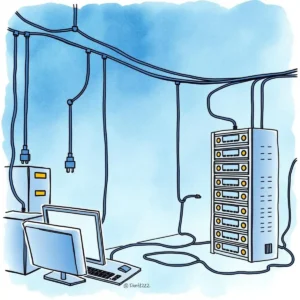 Illustration of server room setup for vlan configuration documentation.