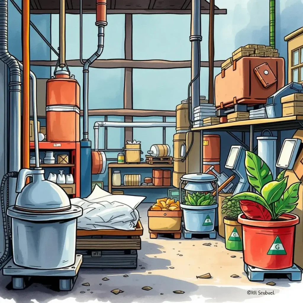 Efficient workspace showcasing waste reduction strategies and tools.